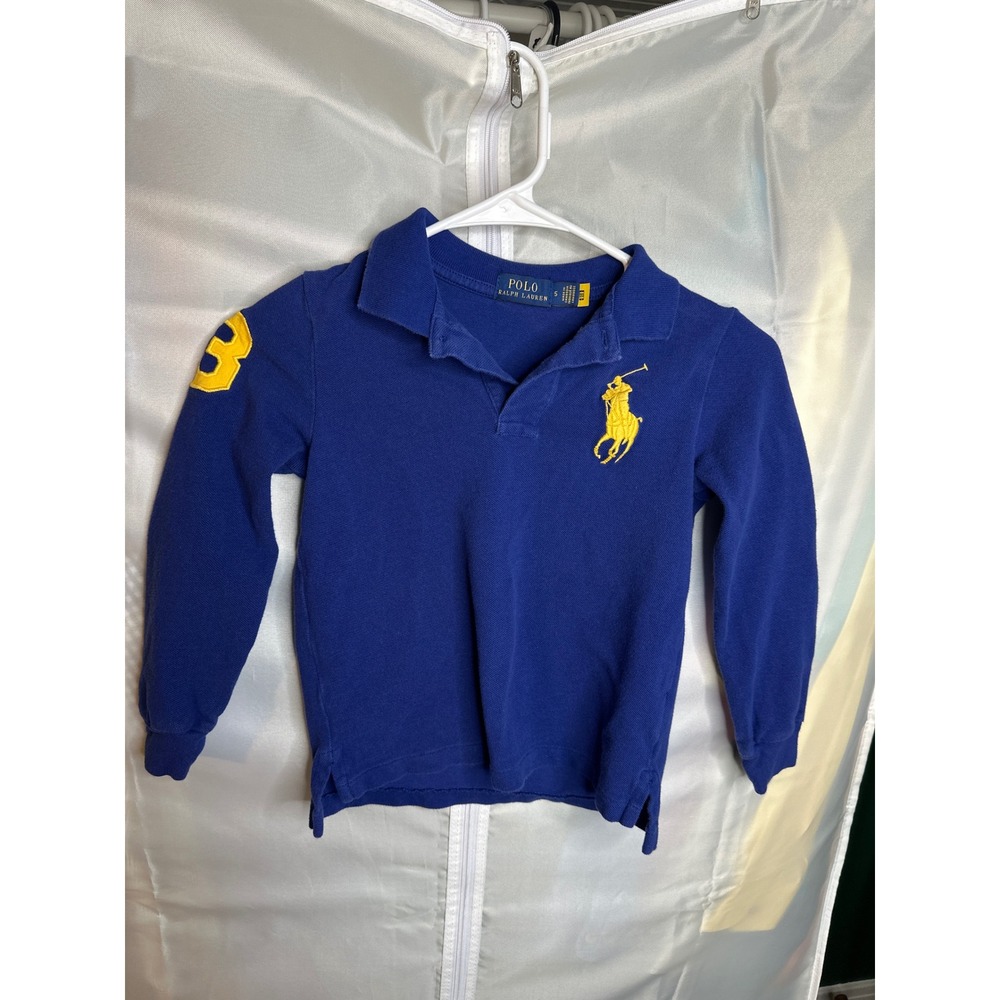 Polo Ralph Lauren Kids Blue Long Sleeve Big Pony Polo Shirt Size 5 Yellow Logo